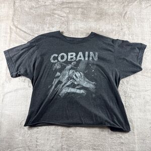 KURT COBAIN NIRVANA T SHIRT Band Retro 90s Seattle Cut-off Crop Top L/XL  Gray